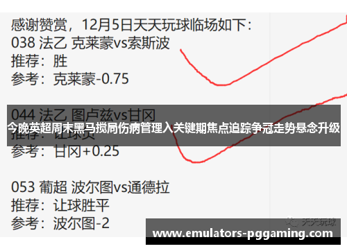今晚英超周末黑马搅局伤病管理入关键期焦点追踪争冠走势悬念升级